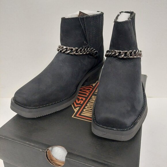 GENUINE HARLEY DAVIDSON Women's Korsen Chain Black Leather Ankle Boot D87241 - Picture 1 of 3